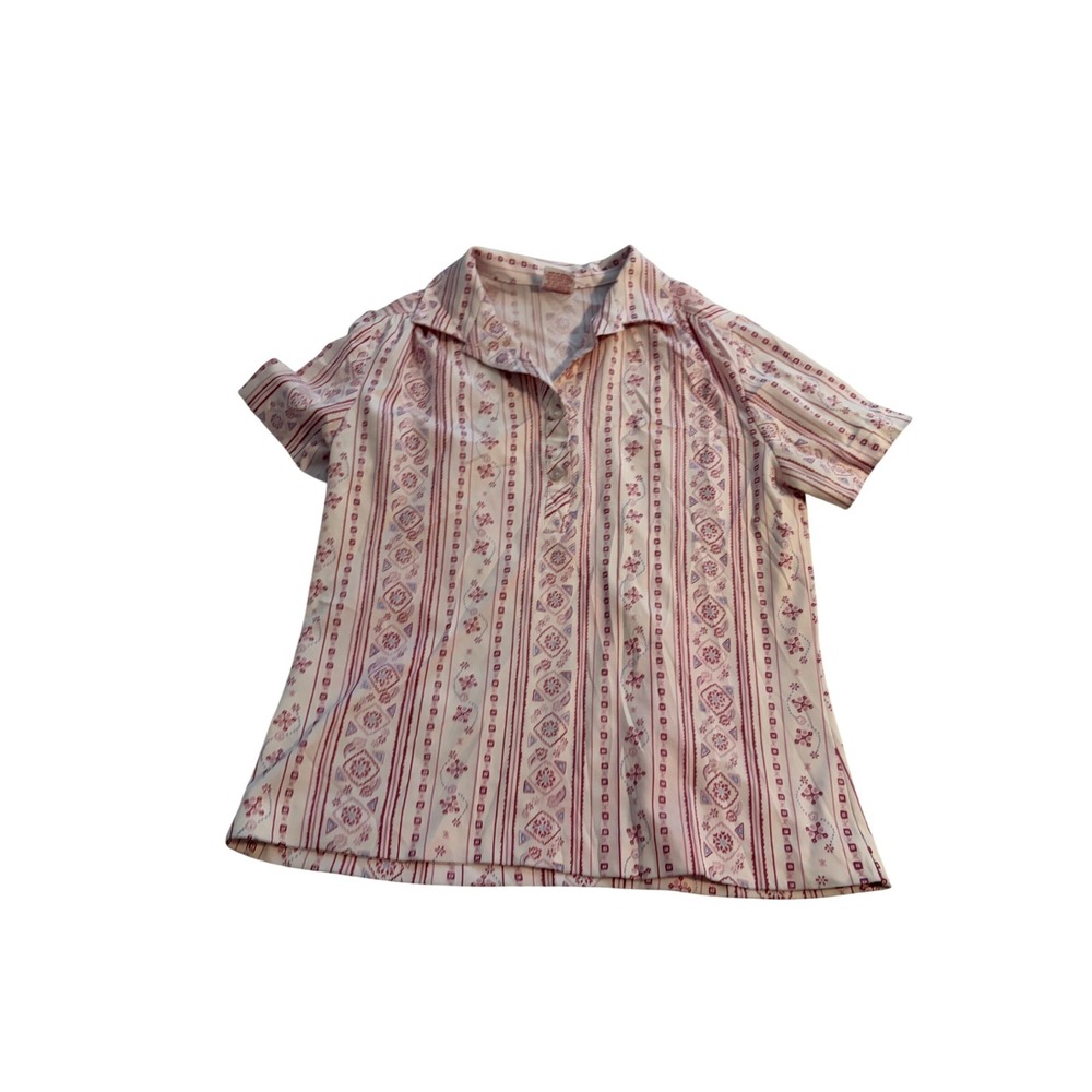 Graff Californiawear Vintage 70s Striped Geometrc Top Pink Short Sleeve Blouse